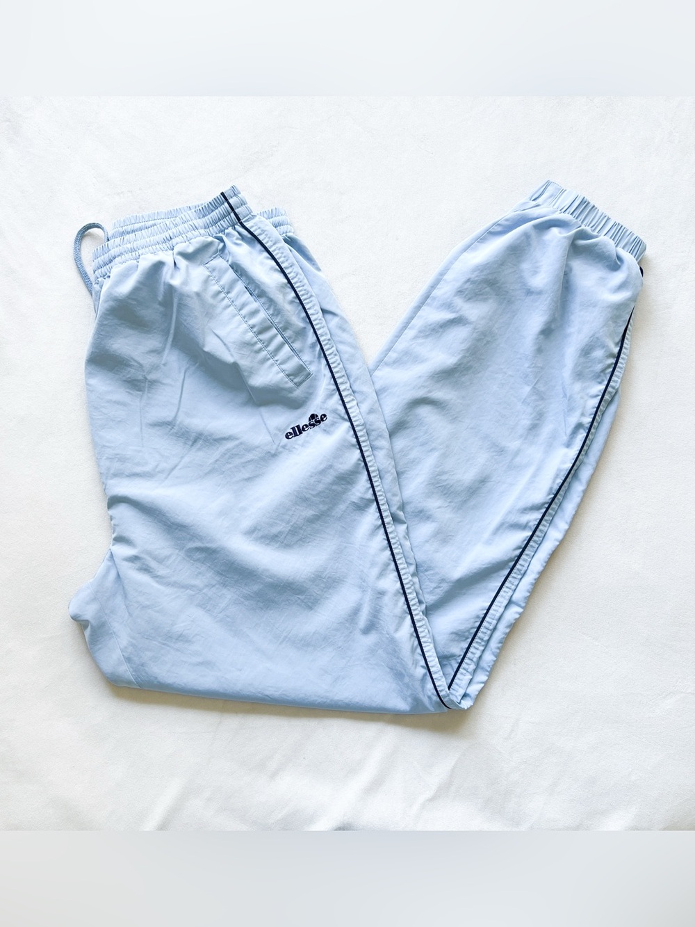 Vintage Ellesse Pale Blue Track Joggers with Navy Piping